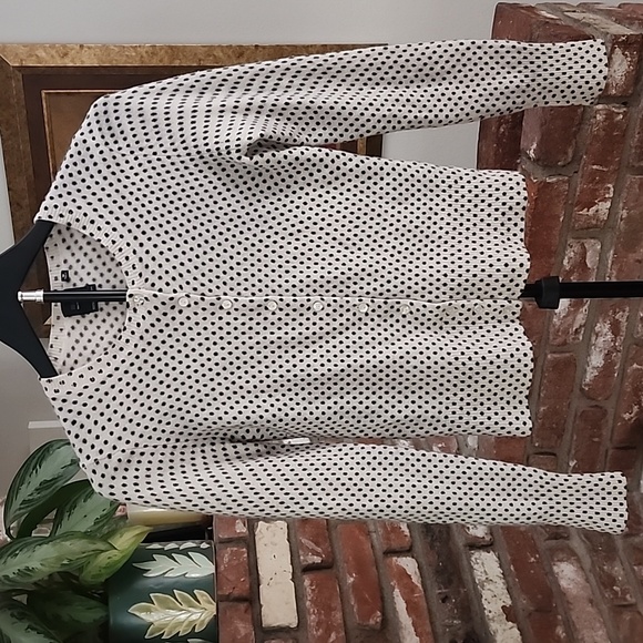 Saks Fifth Avenue Black Label Tops - Saks Fifth Avenue Black Label 100% Cashmere Polka Dot Cardigan Sweater